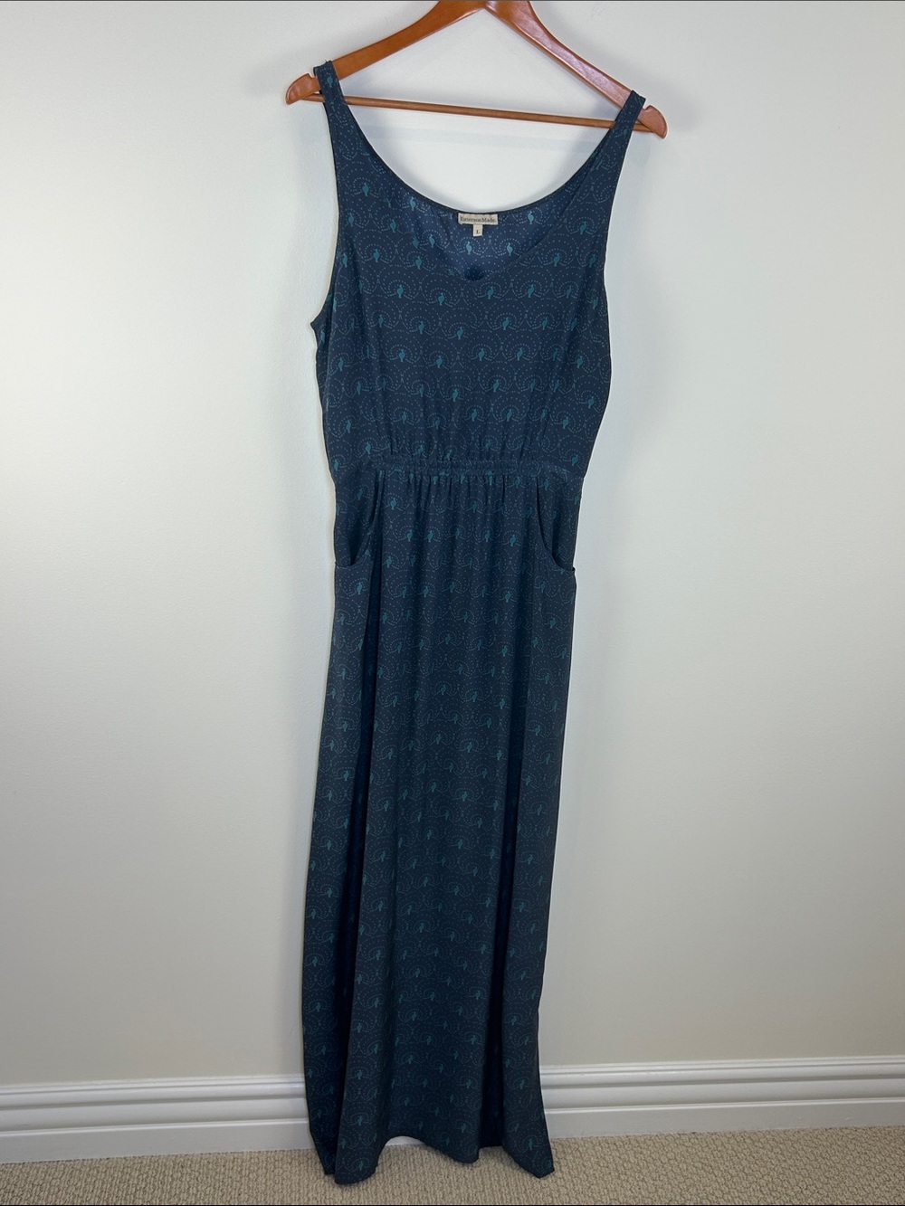 EmersonMade Emerson Fry 100% Silk Peacock Print Maxi Dress L